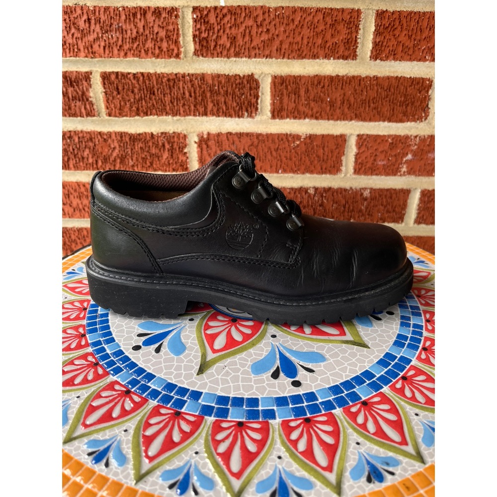 Y2K Timberland 81306 Mens 7.5 M Black Leather Lace-up Lug Sole Oxford Shoes VTG